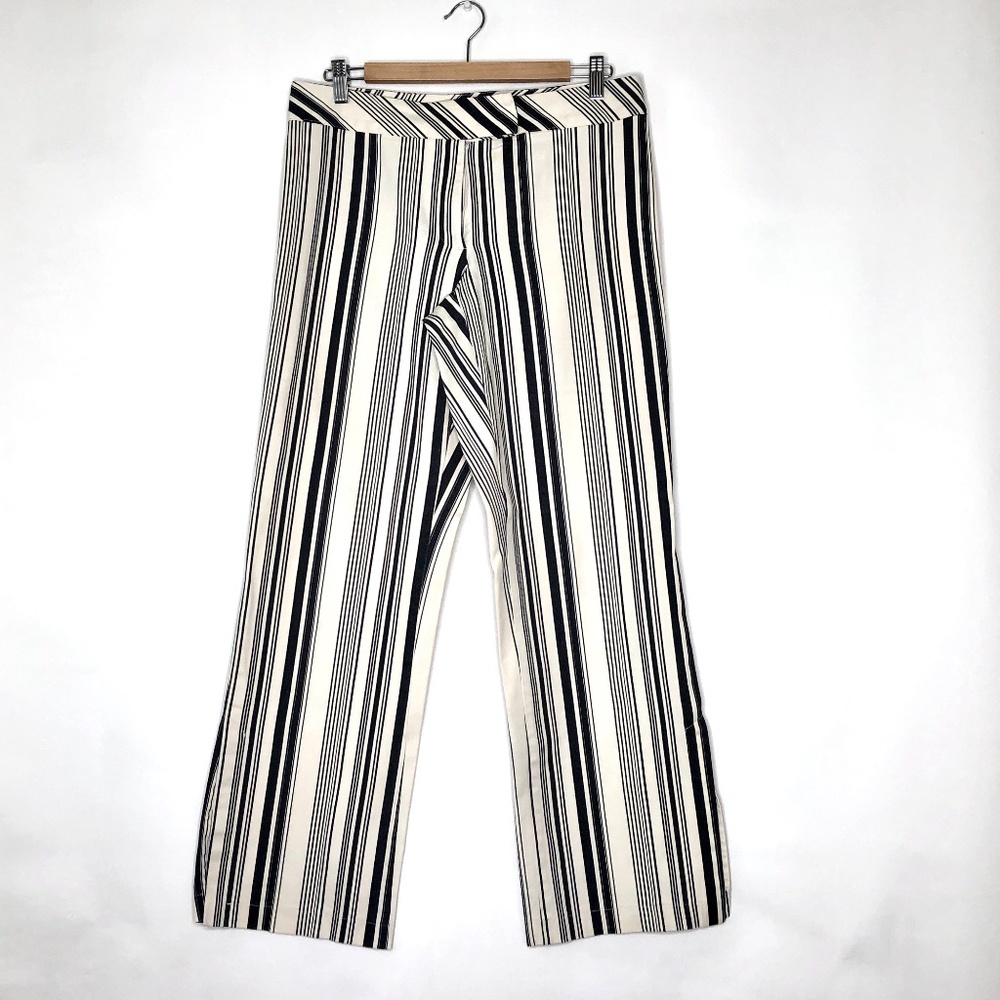 WHBM Black & Cream striped slit ankle pants